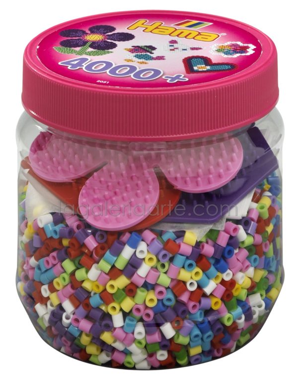 Bote Hama 4.000 beads y 3 placas/pegboards pequeñas (nº2051)