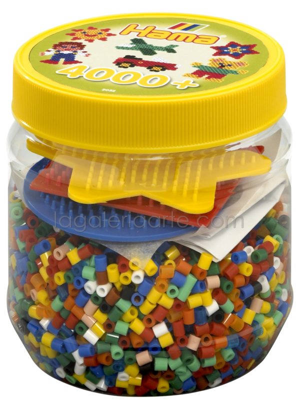 Bote Hama 4.000 beads y 3 placas/pegboards pequeñas (nº 2052)