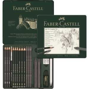 Estuche Metal 19 Lapices y Tizas Grafito FABER CASTELL Pitt Monochrome Set 112973