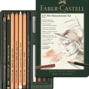 Estuche Metal 12 Lapices y Tizas FABER-CASTELL Pitt Monochrome Set