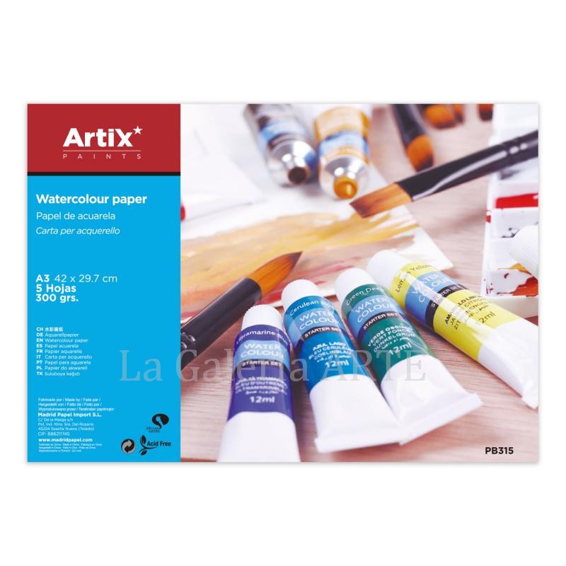 Mini Pack 5 Hojas Acuarela A3 300g ArtiX - La Galería del Arte