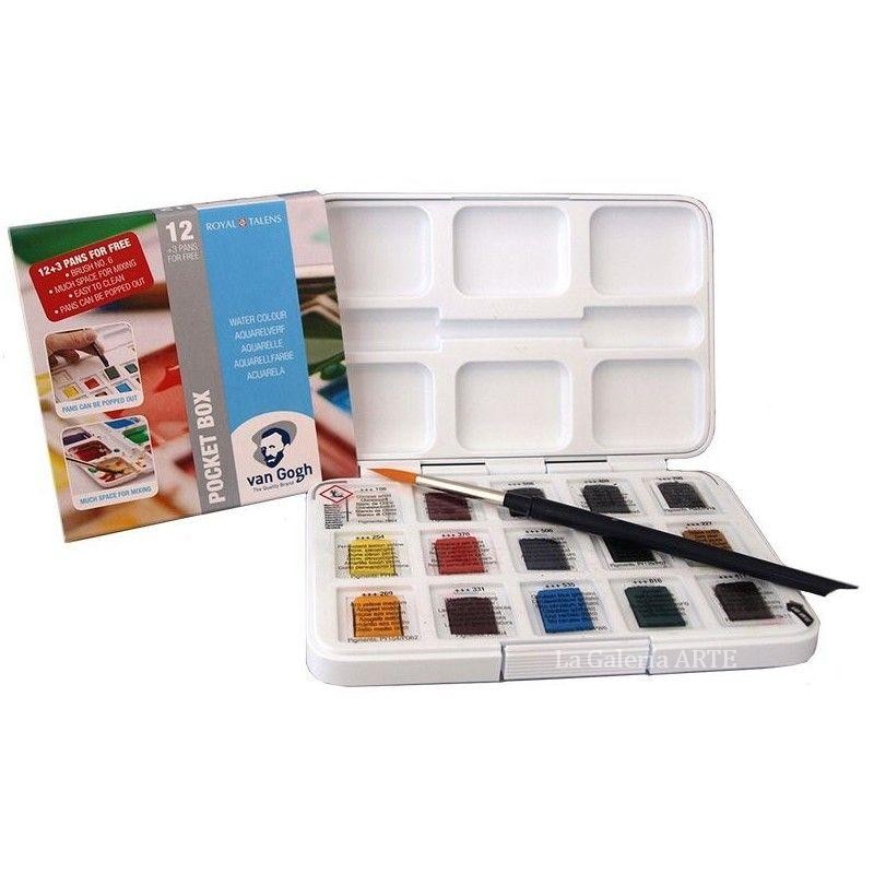 VAN GOGH CAJA ACUARELA POCKET BOX 12 MEDIOS GODETS SELECCIÓN COLORES  METÁLICOS - Artemiranda