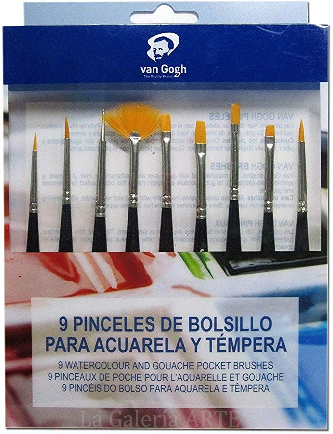 Set Pinceles acuarela, plano, redondo y lengua de gato Van Gogh